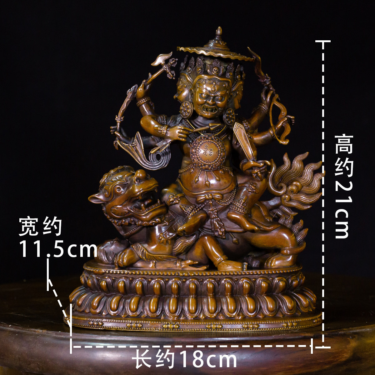 冠青造像  七寸乃琼护法 (白蛤尔王)-老皮壳鎏金  精品仿古鎏金铜像